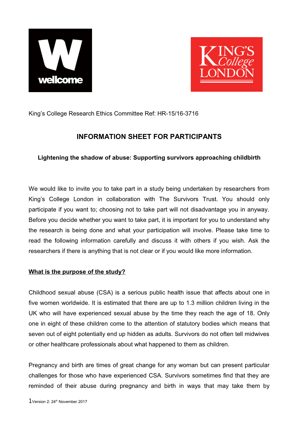 King S College Research Ethics Committee Ref: HR-15/16-3716