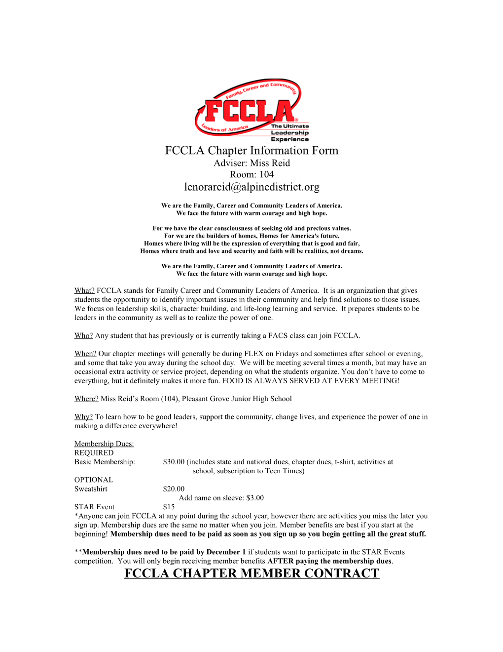 FCCLA Chapter Information Form