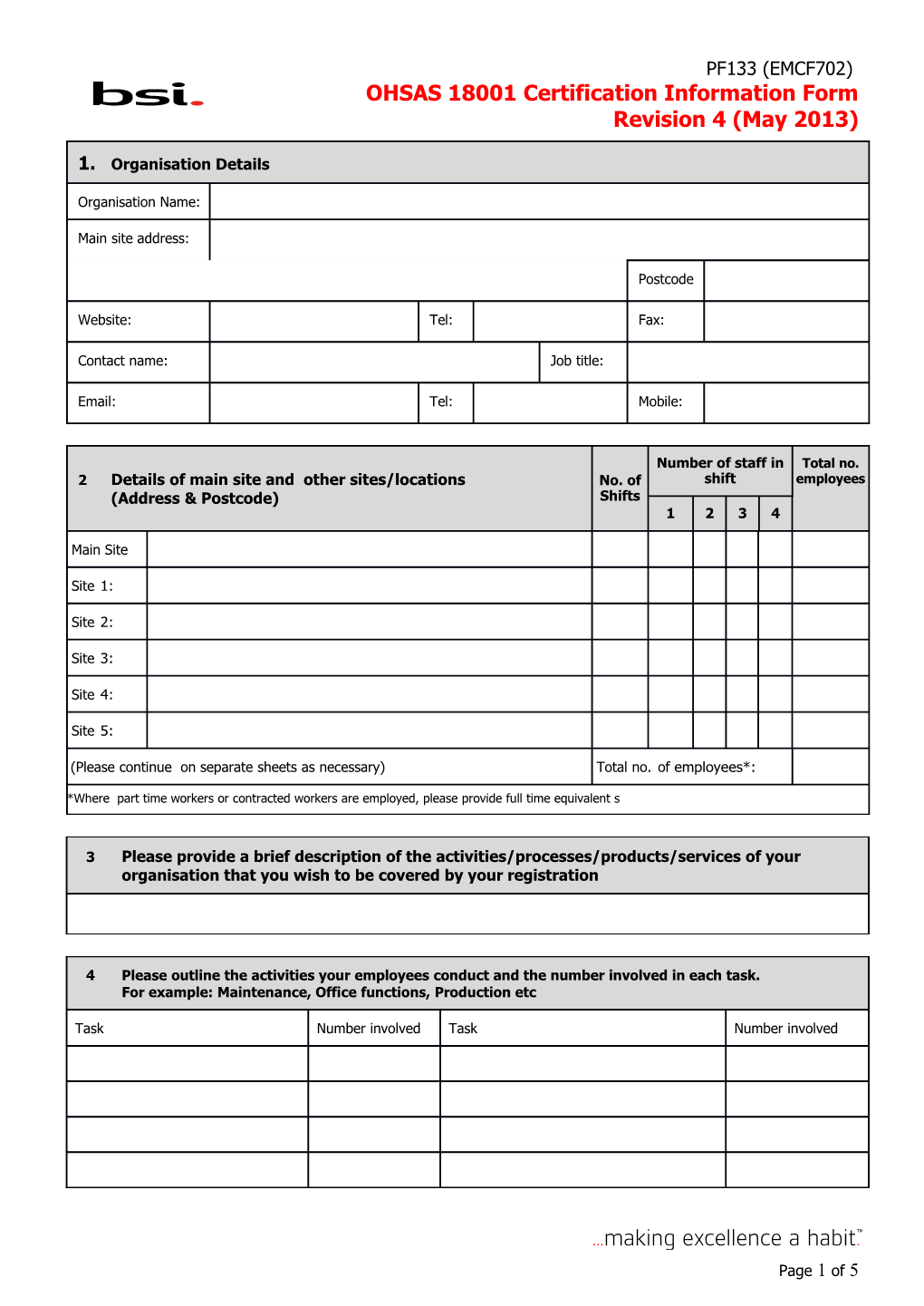 OHSAS 18001 Certification Information Request