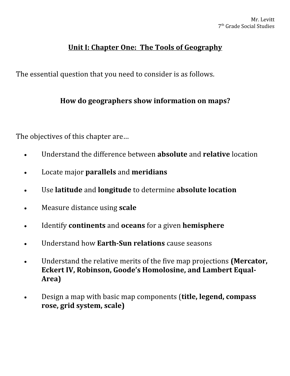 Unit I: Chapter One: the Tools of Geography