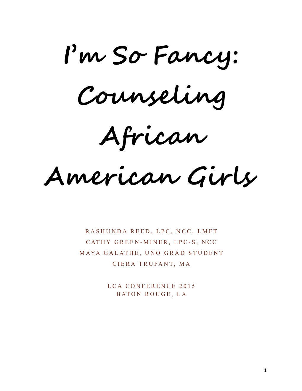I M So Fancy: Counseling African American Girls
