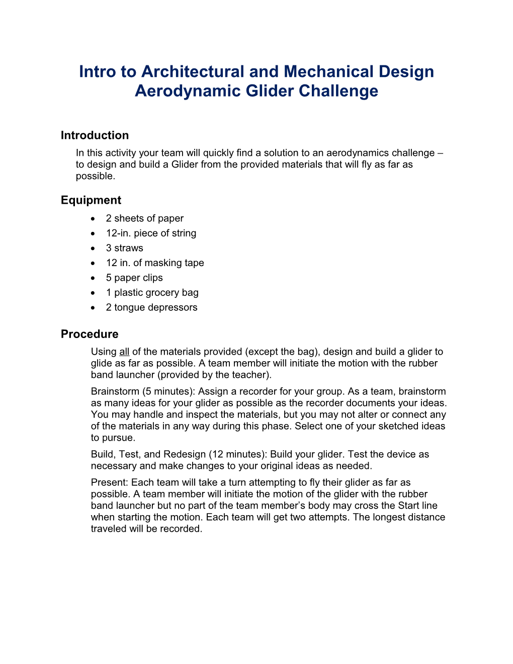 Activity 1.2 Instant Challenge: Aerodynamic Distance