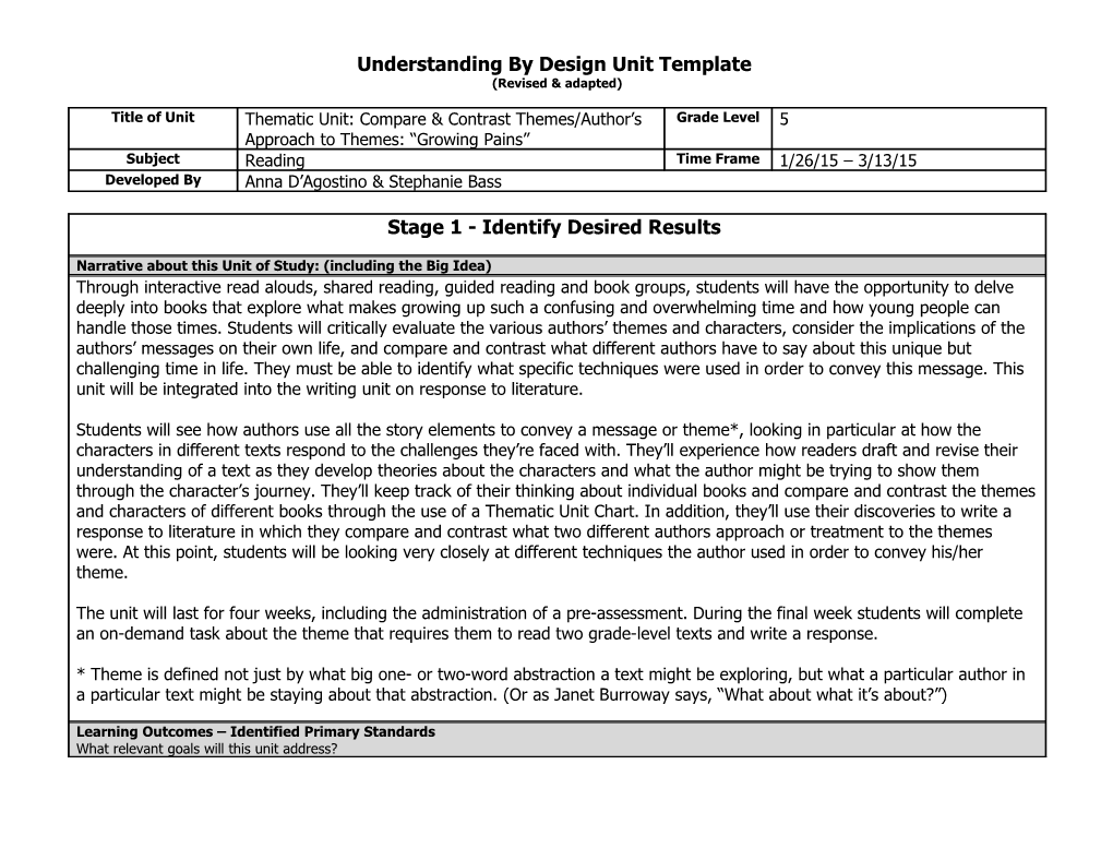 Understanding by Design Unit Template s12