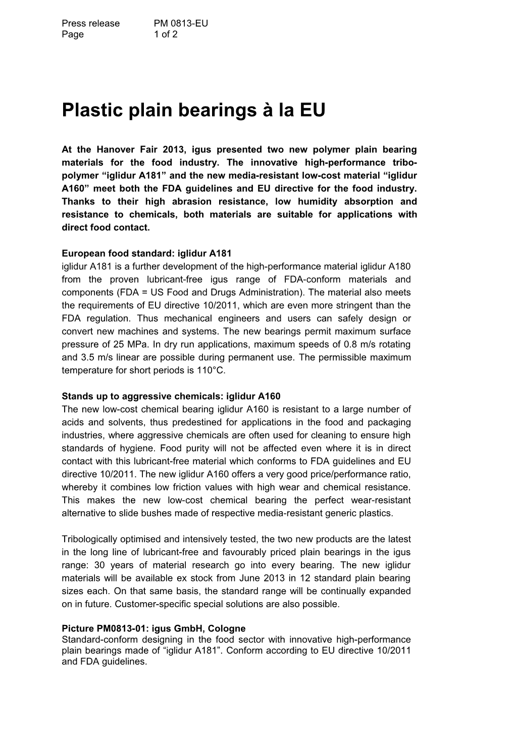 Plastic Plain Bearings À La EU