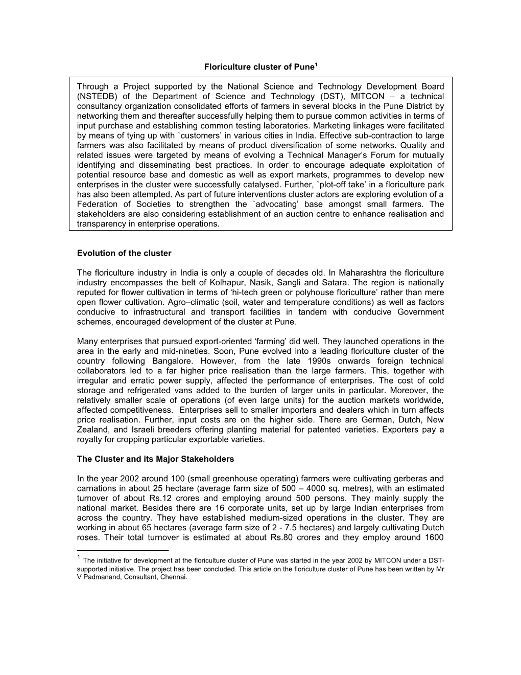 Farmers Co-Operatives for Competitiveness: Case Study of the Floriculture Cluster at Pune