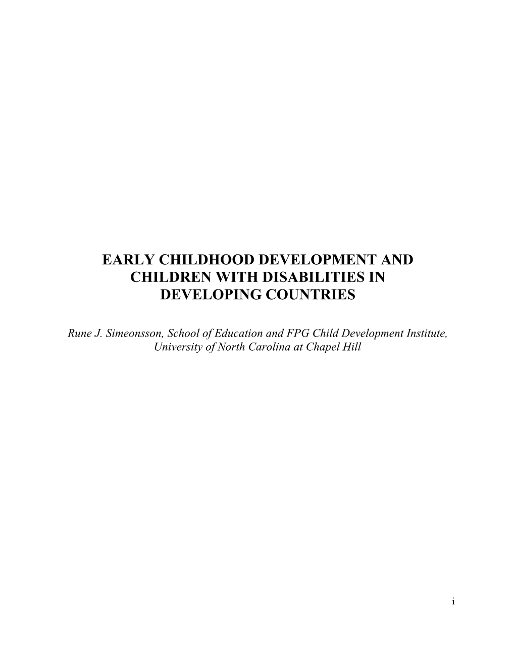 Early Childhood Development and Children with Disabilities in Developing Countries