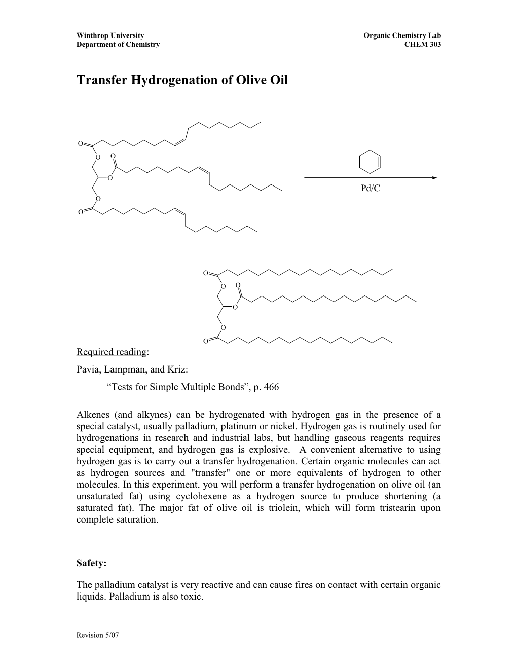 Transfer Hydrogenation of Olive Oil s1