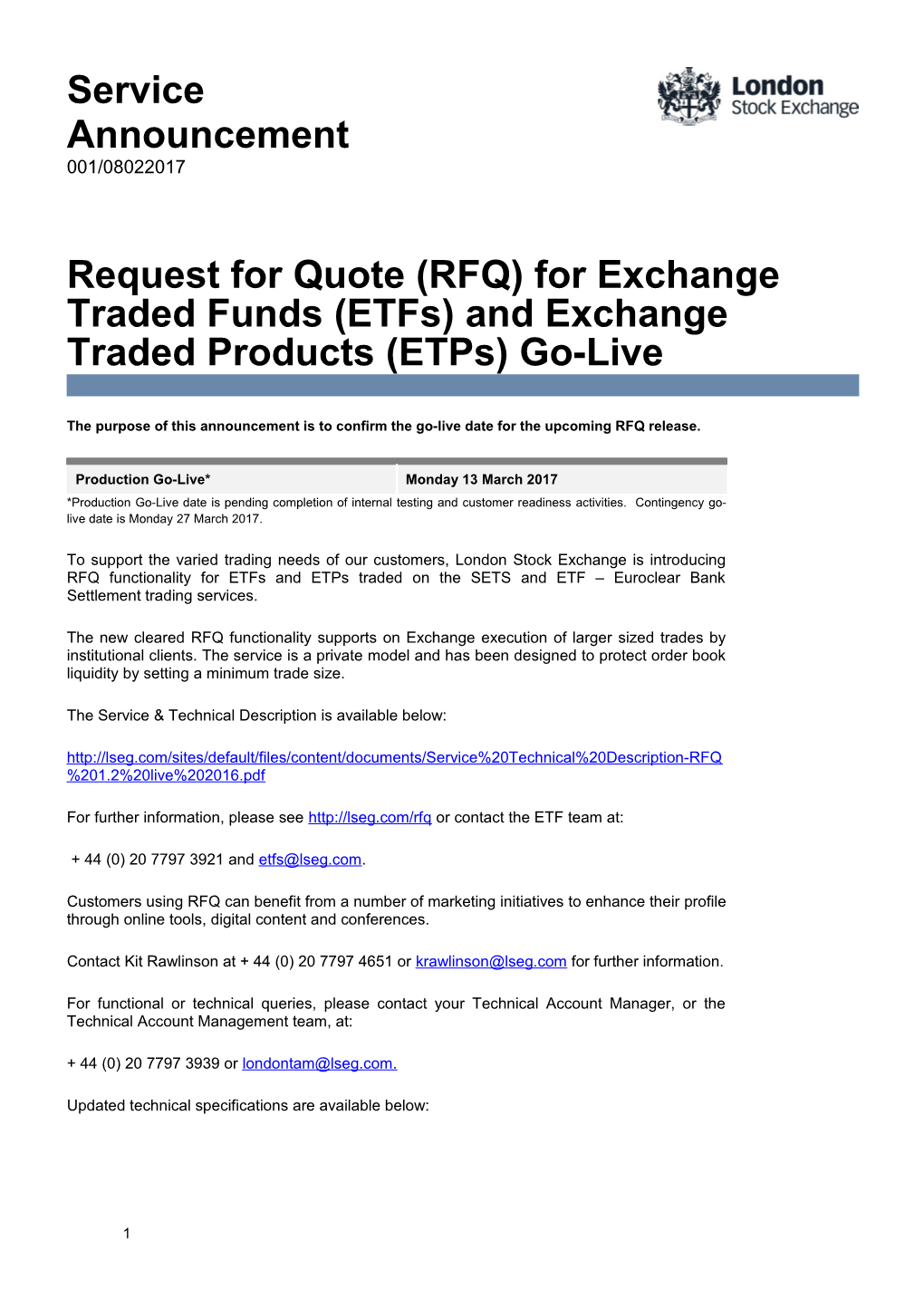 Request for Quote (RFQ) for Exchange Traded Funds (Etfs) and Exchange Traded Products (Etps)