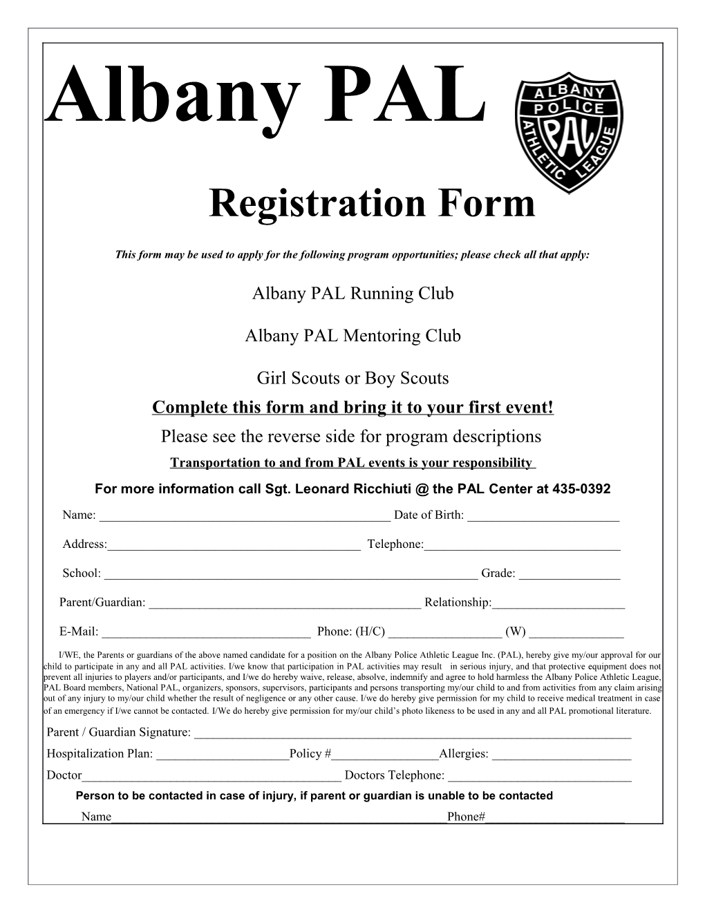 Complete This Form and Bring It to Your First Event!