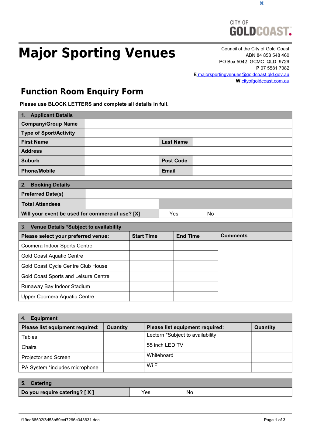 Function Room Enquiry Form