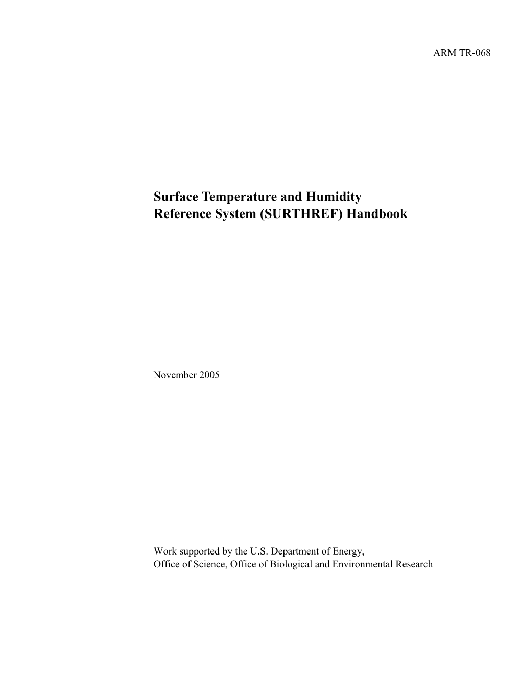 Surface Temperature and Humidity Reference System (SURTHREF) Handbook