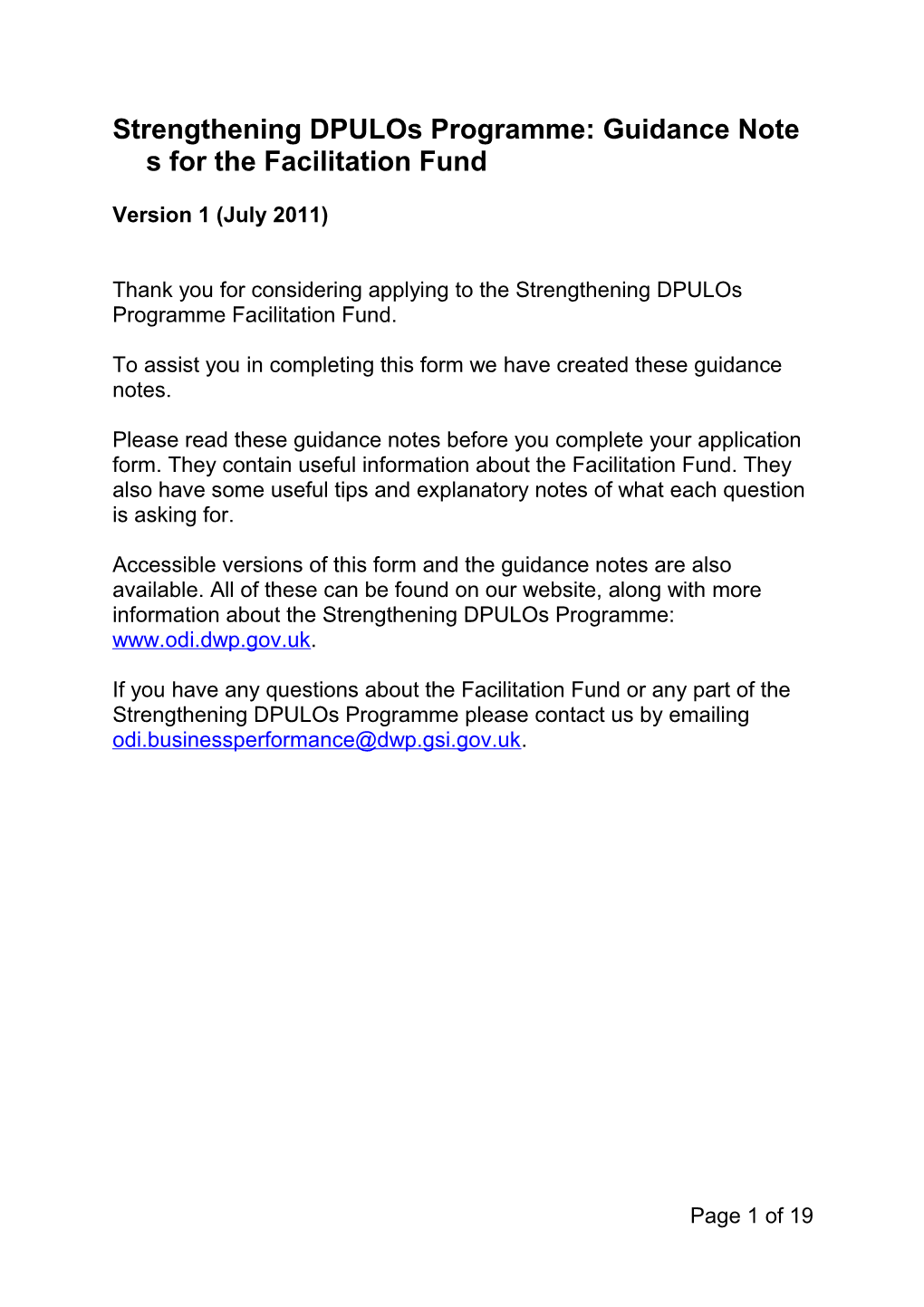 Strengthening Dpulos Programme: Guidance Notes for the Facilitation Fund