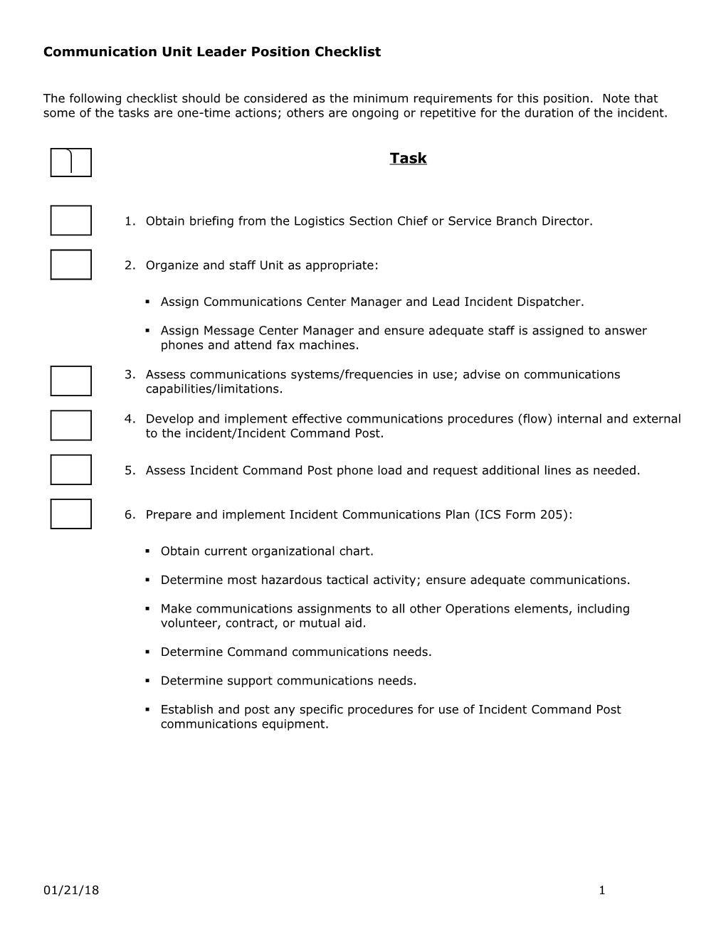 Communication Unit Leader Position Checklist