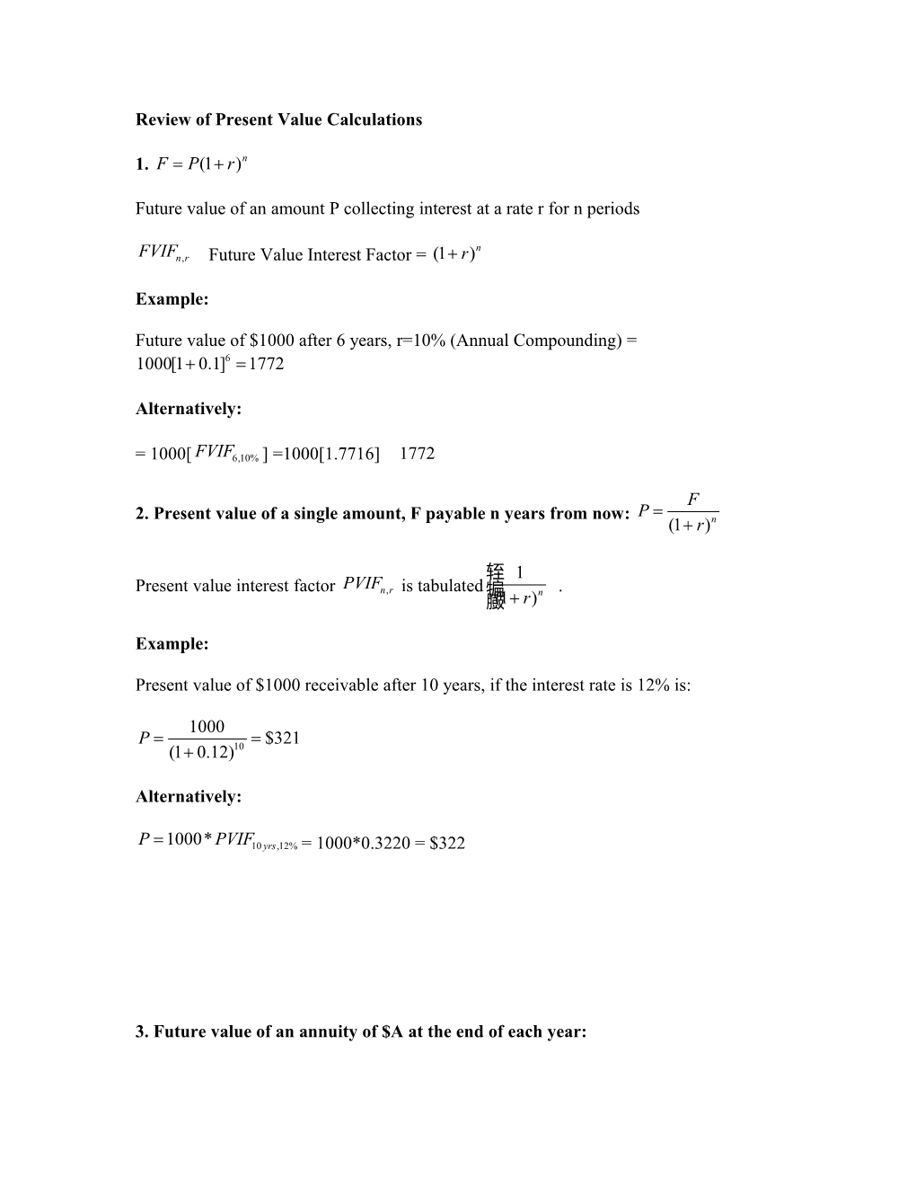 Review of Present Value Calculations