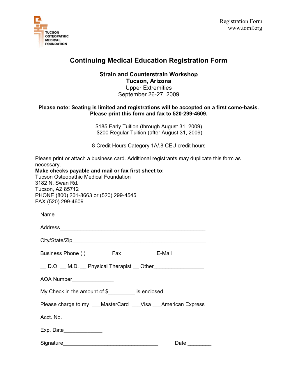 Continuing Medical Education Registration Form