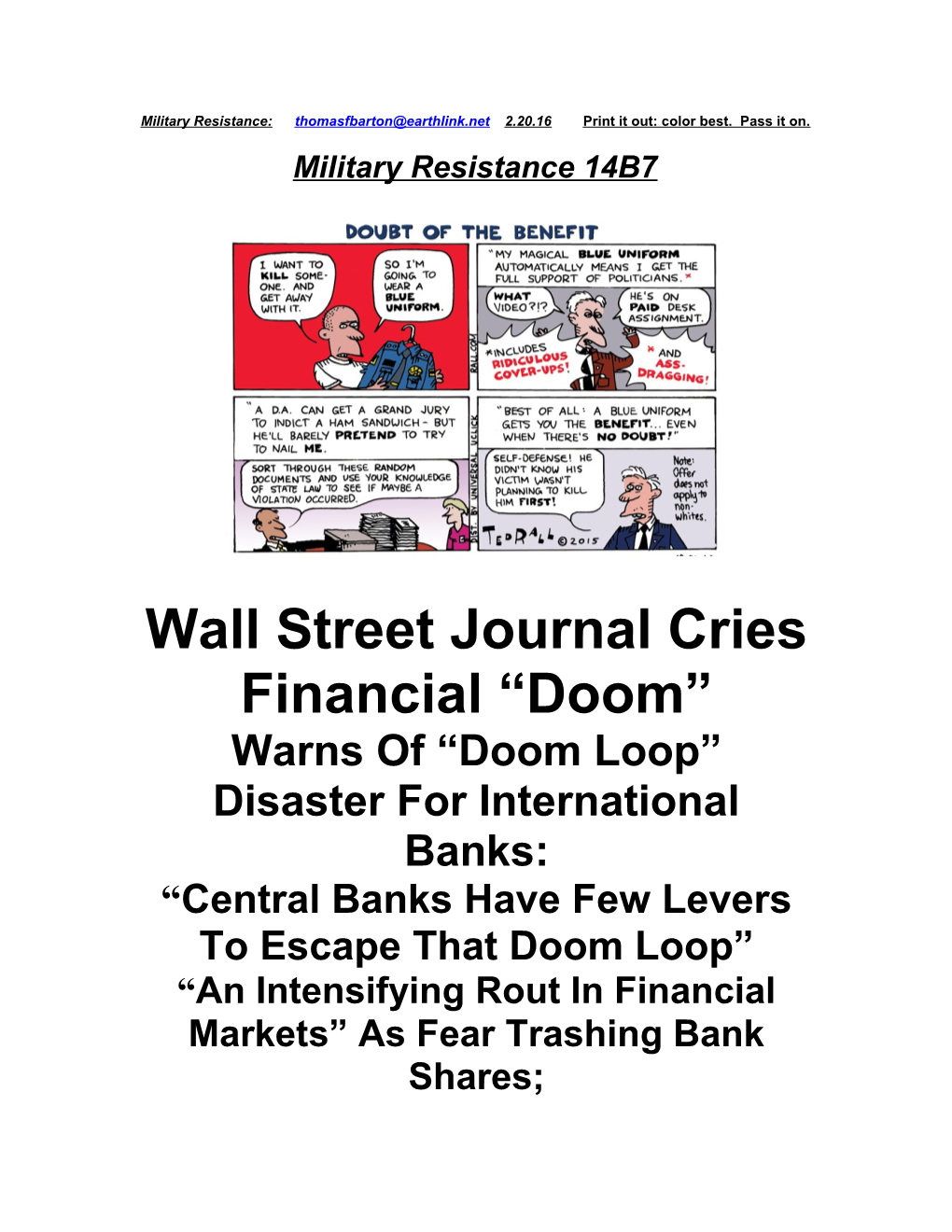 Warns of Doom Loop Disaster for International Banks