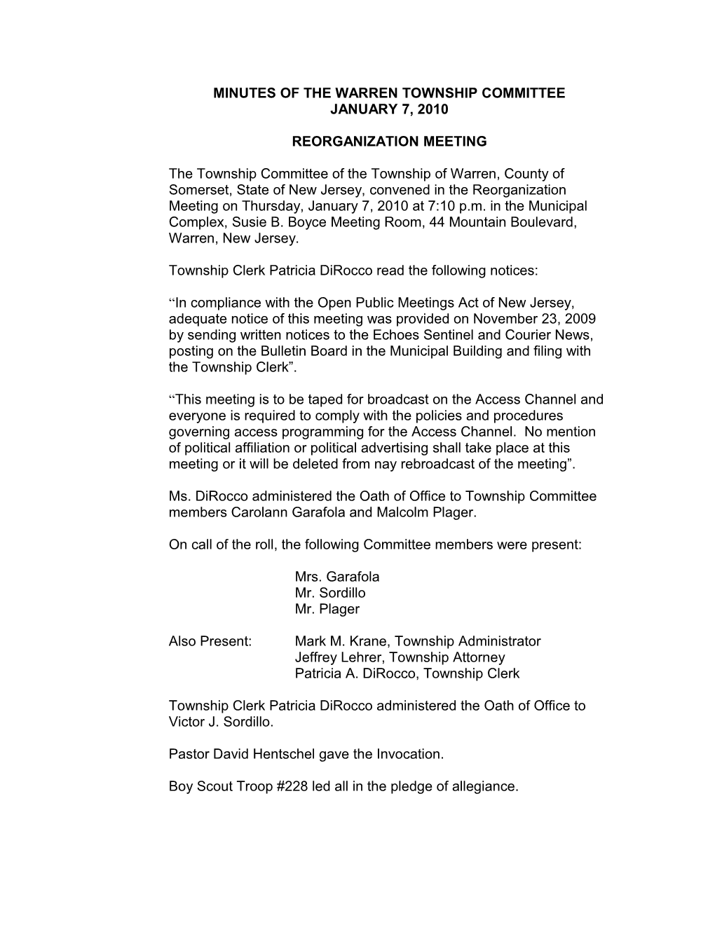 Minutes of the Warren Township Committee s7