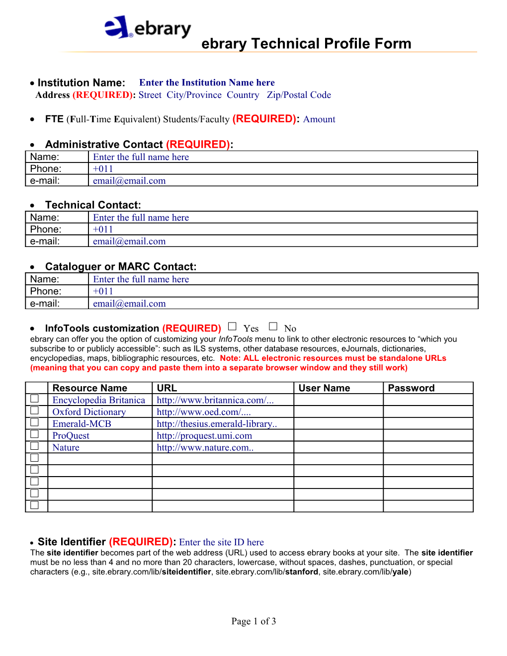 Ebrary Technical Profile Form