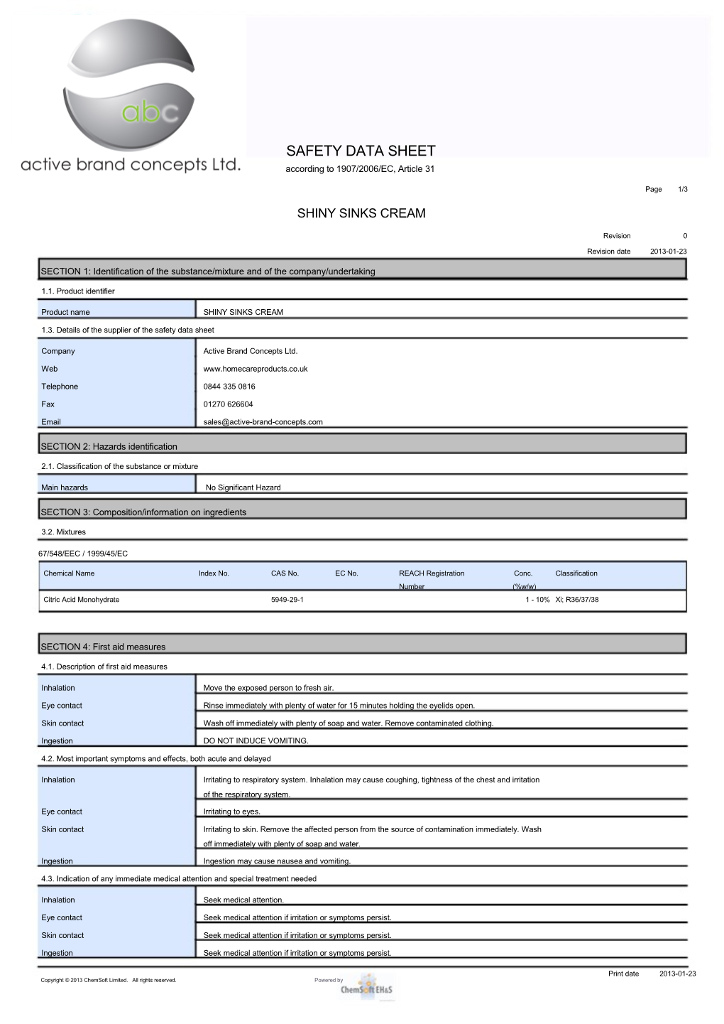 Safety Data Sheet s11