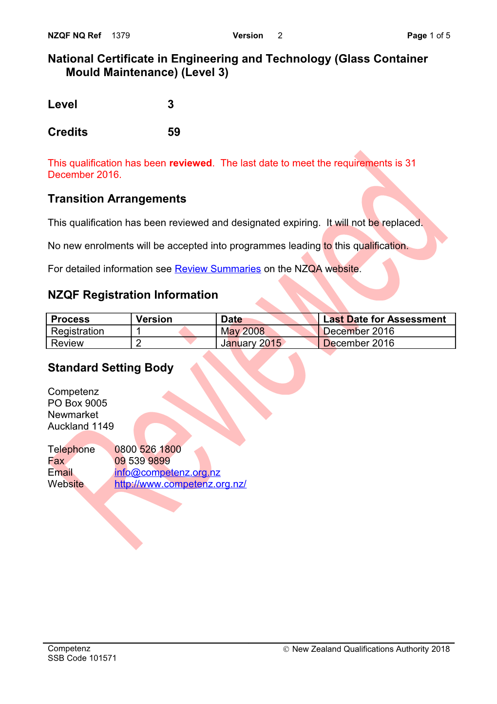 1379 National Certificate in Engineering and Technology (Glass Container Mould Maintenance)