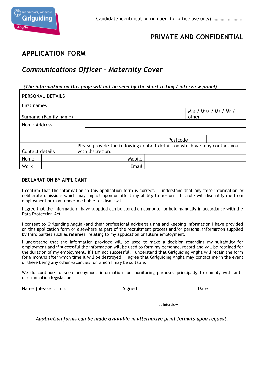 Candidate Identification Number (For Office Use Only)