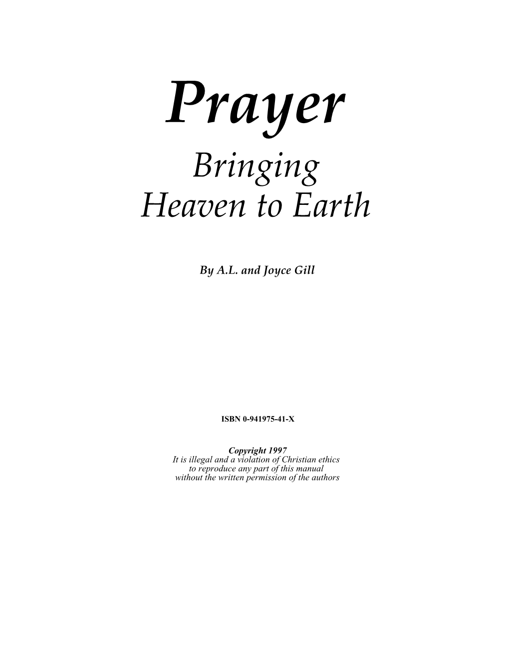 Prayer Manual Outline