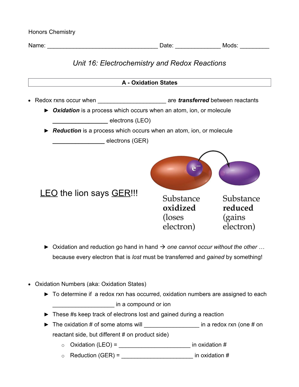 Unit 16: Electrochemistry and Redox Reactions