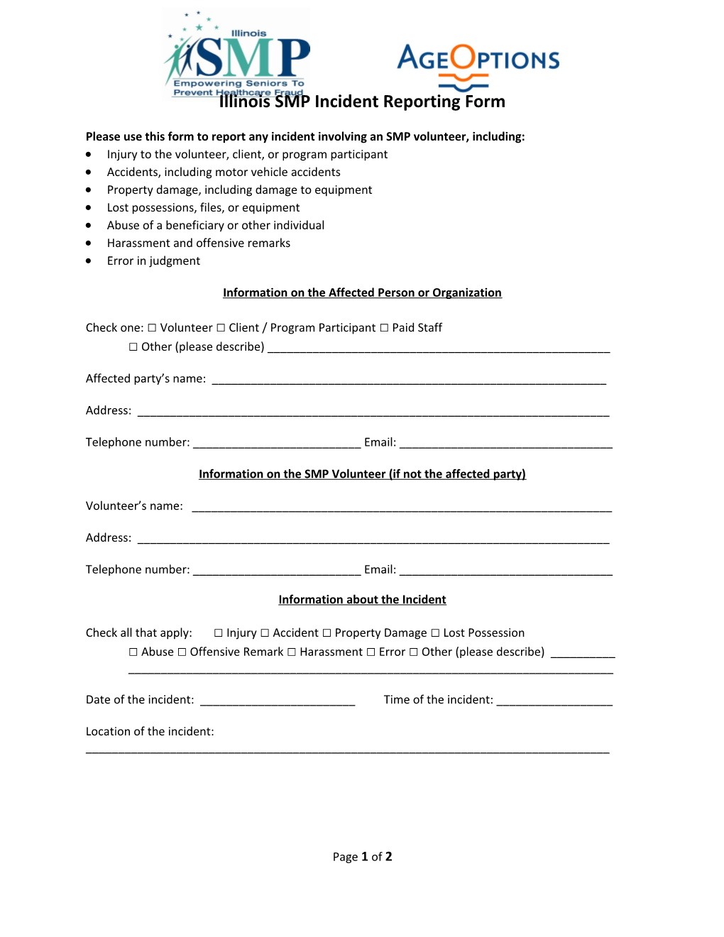 Illinois SMP Incident Reporting Form