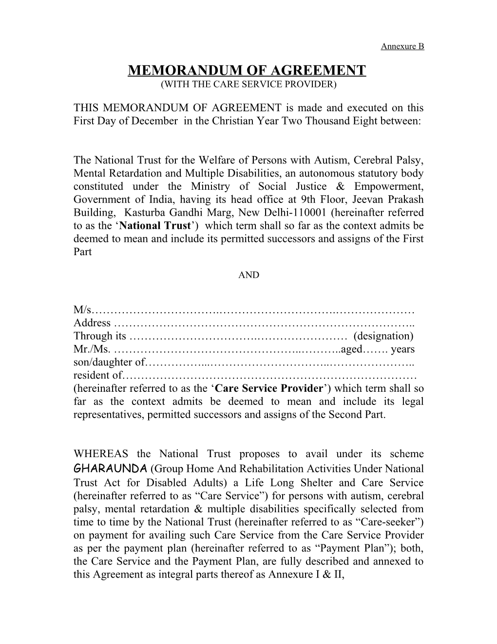Memorandum of Agreement (With the Beneficiary)