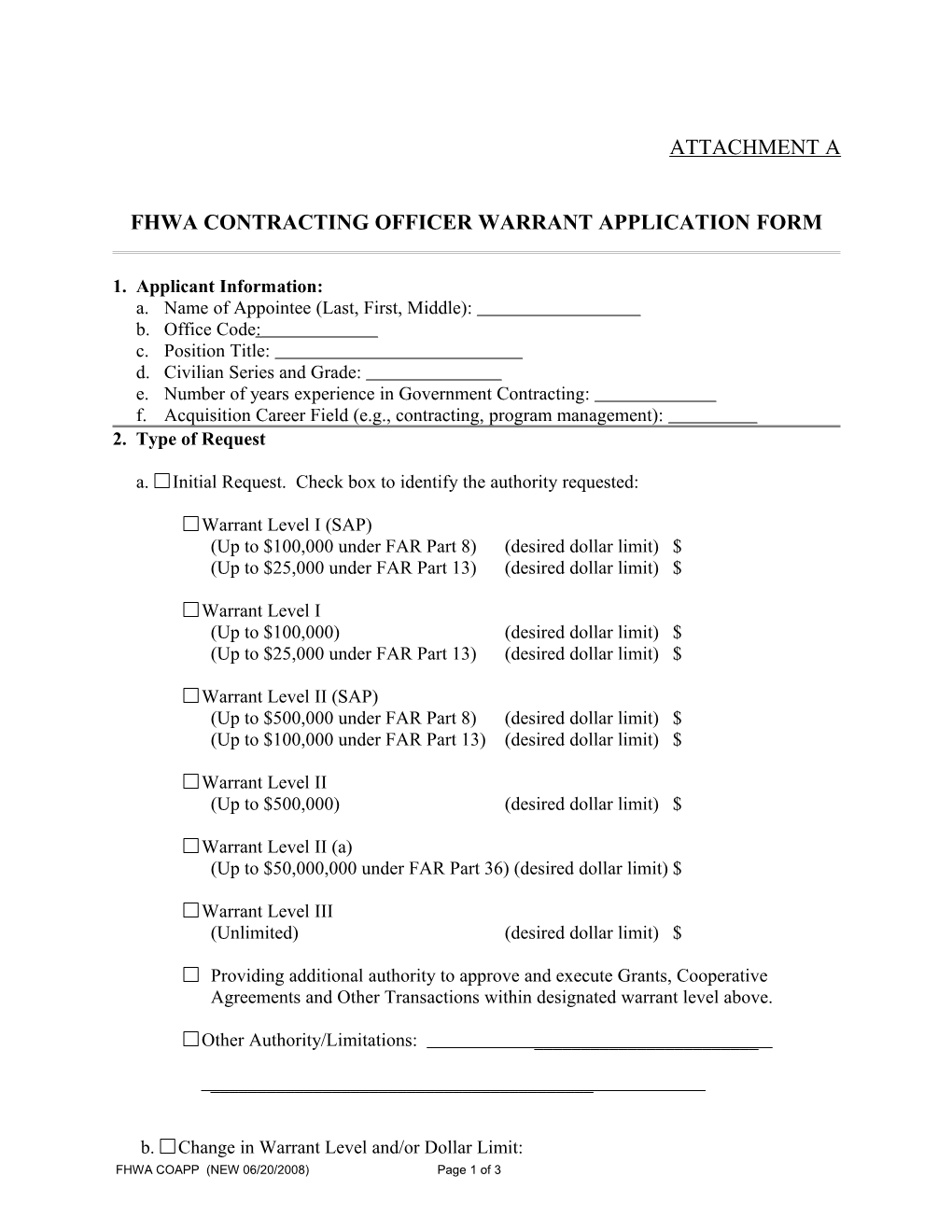 Fhwa Contracting Officer Warrant Application Form