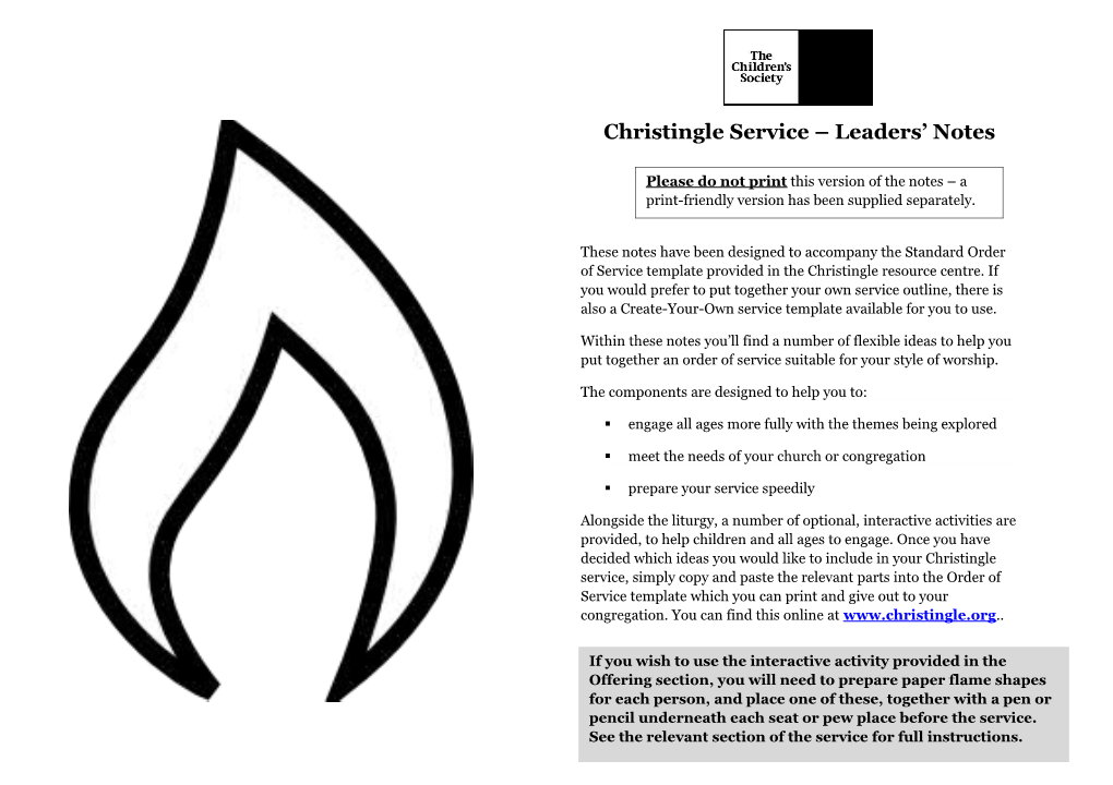 Christingle Order of Service Leaders Prep Notes