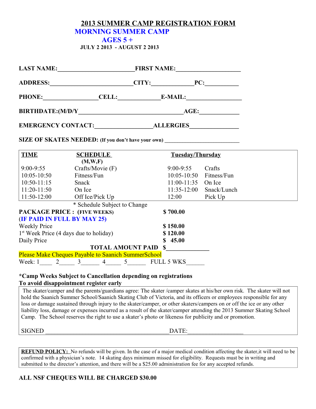 2013 Summerschool Registration Form