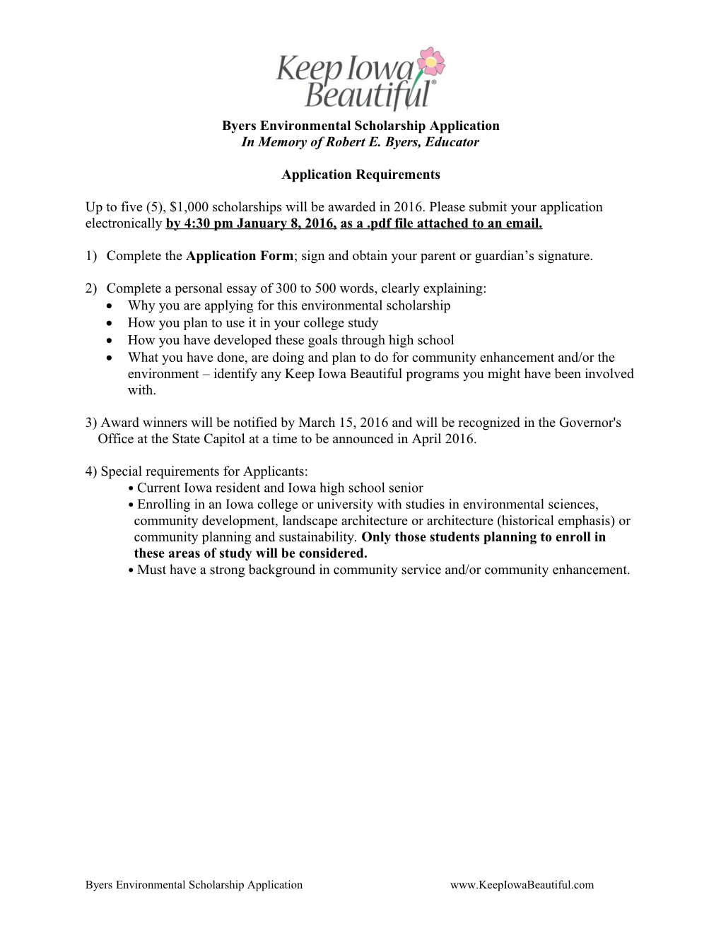 Byers Environmental Scholarship Application