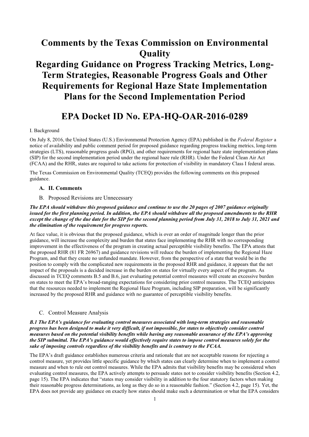 Comments by the Texas Commission on Environmental Quality