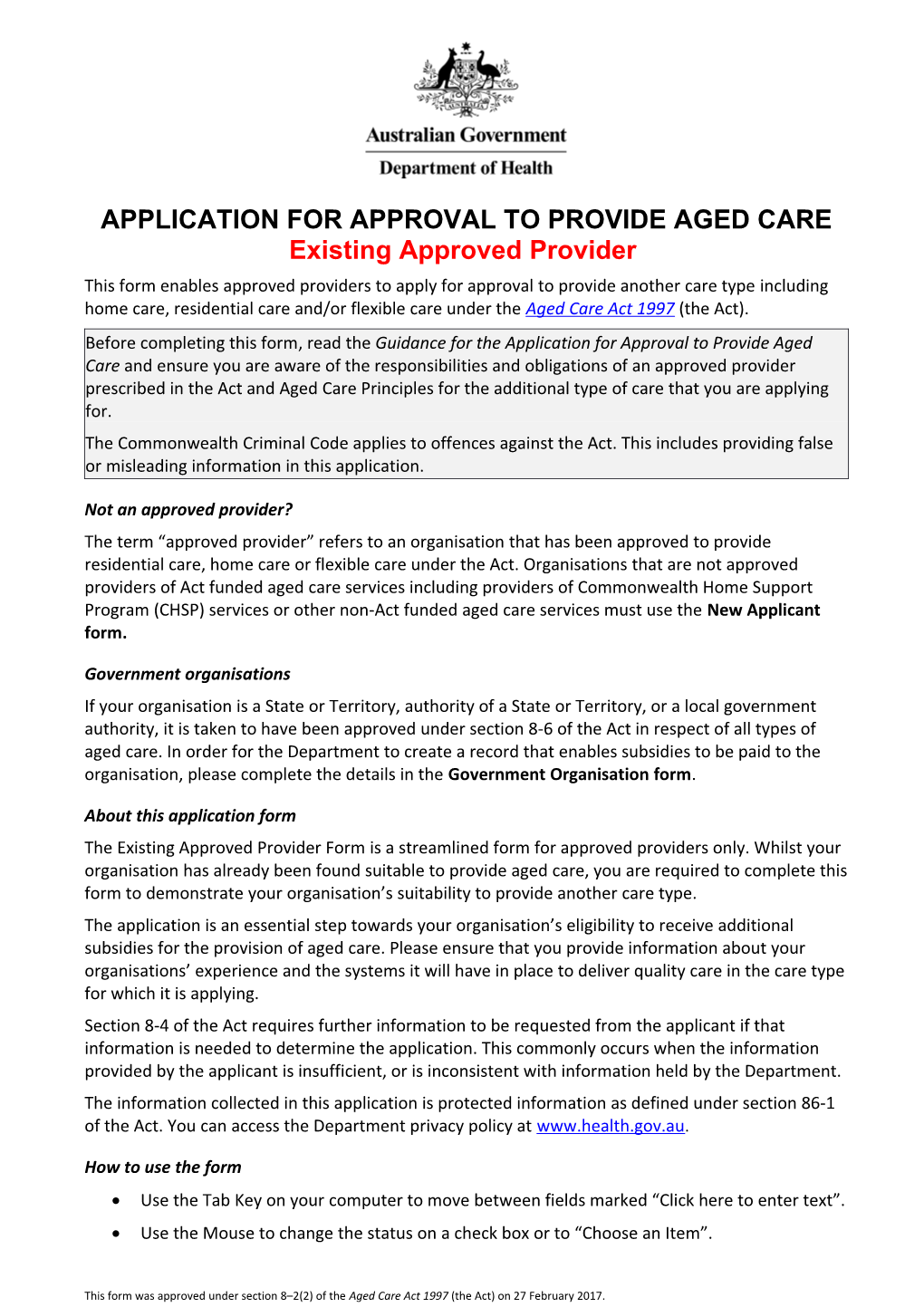 Approved Provider Application New Applicant Increasing Choices V1.1