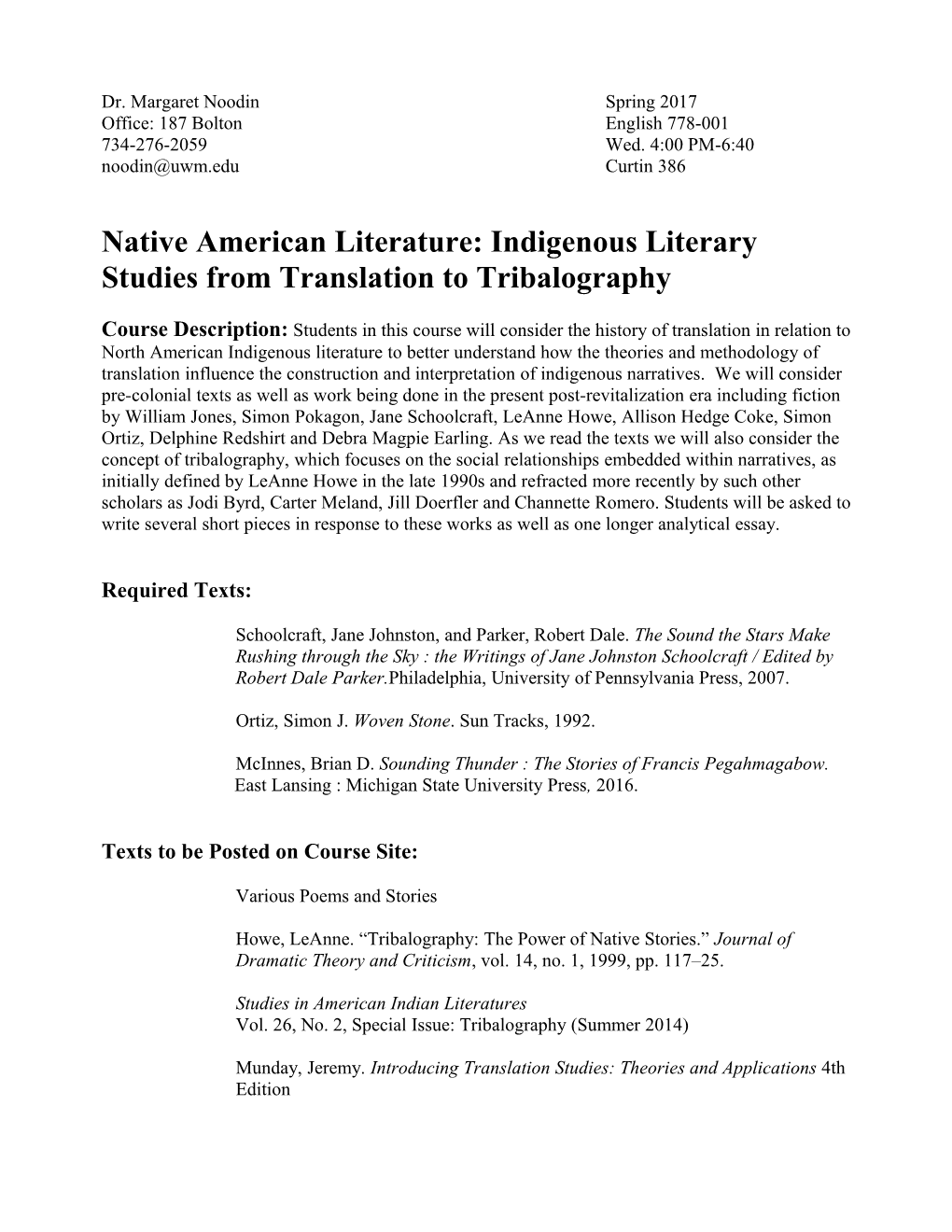 Native American Literature: Indigenous Literary Studies from Translation to Tribalography