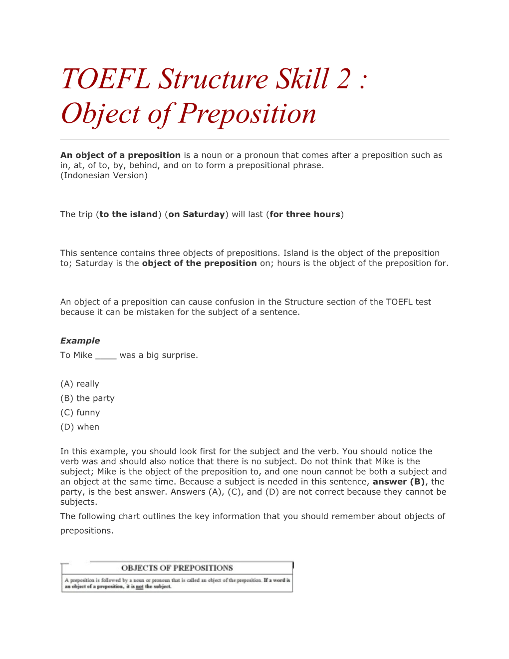 TOEFL Structure Skill 2 : Object Ofpreposition