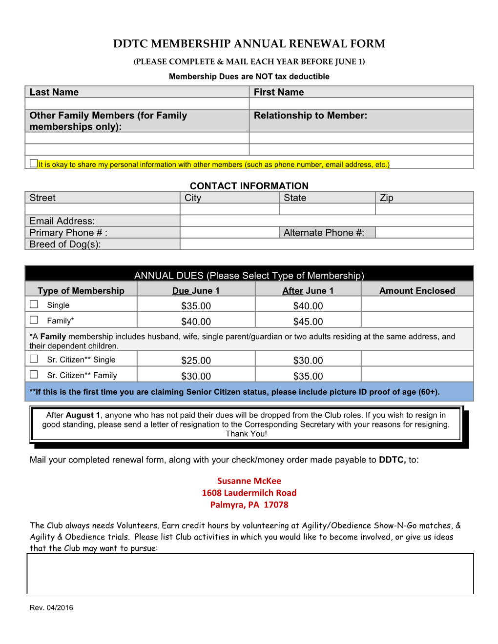 Ddtc Membership Renewal Form