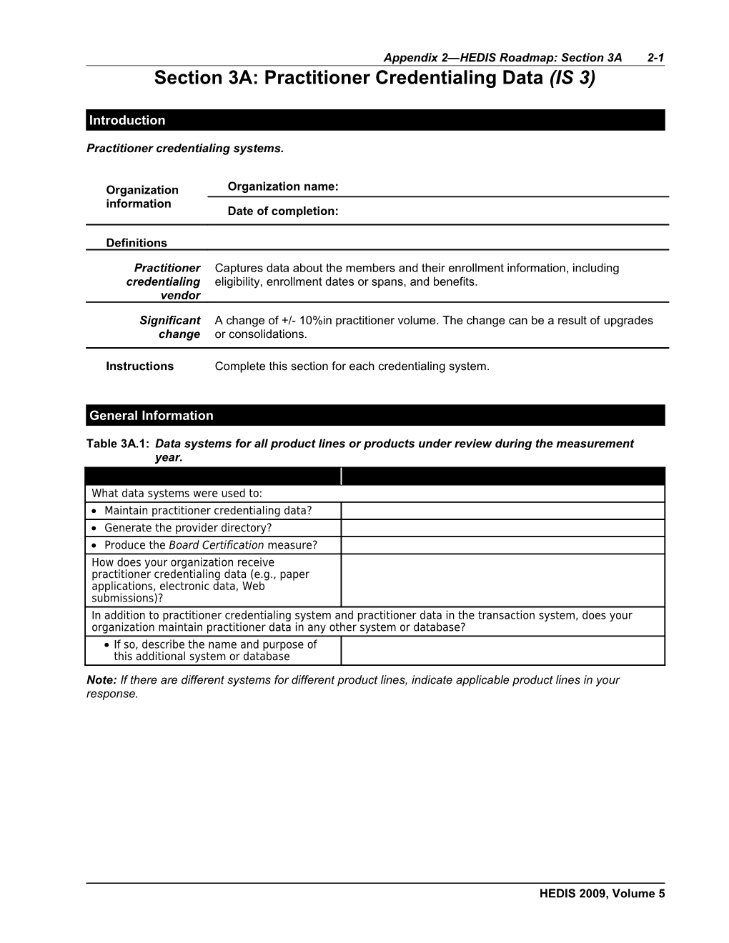 Section 3A: Practitioner Credentialing Data (IS 3)