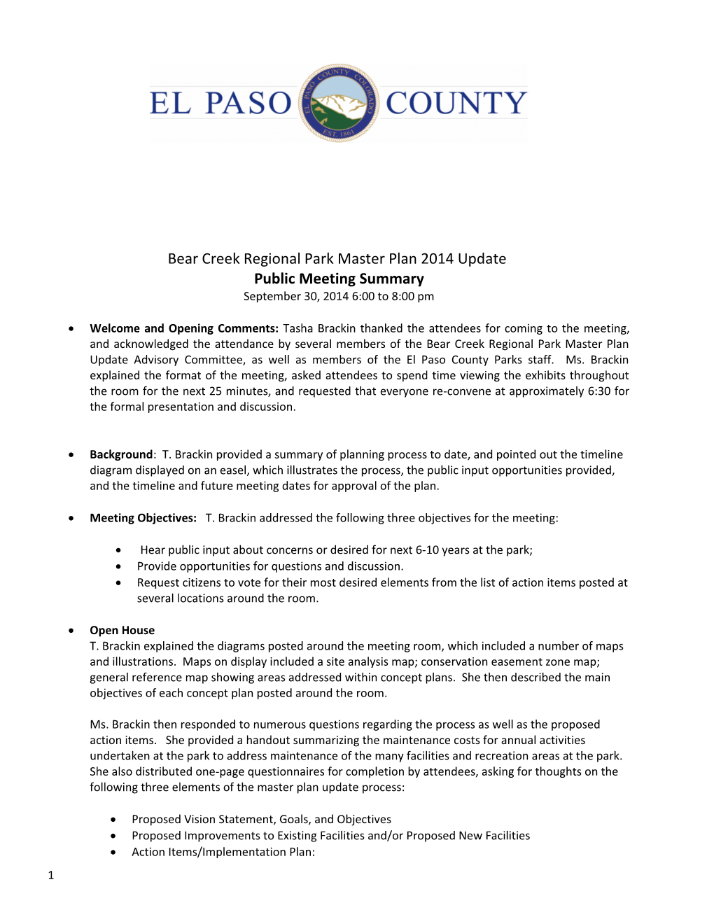 Bear Creek Regional Park Master Plan 2014 Update