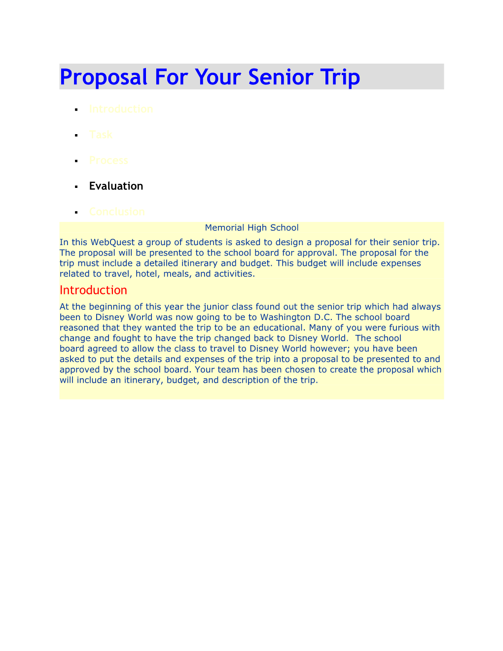 Proposal for Your Senior Trip: Introduction