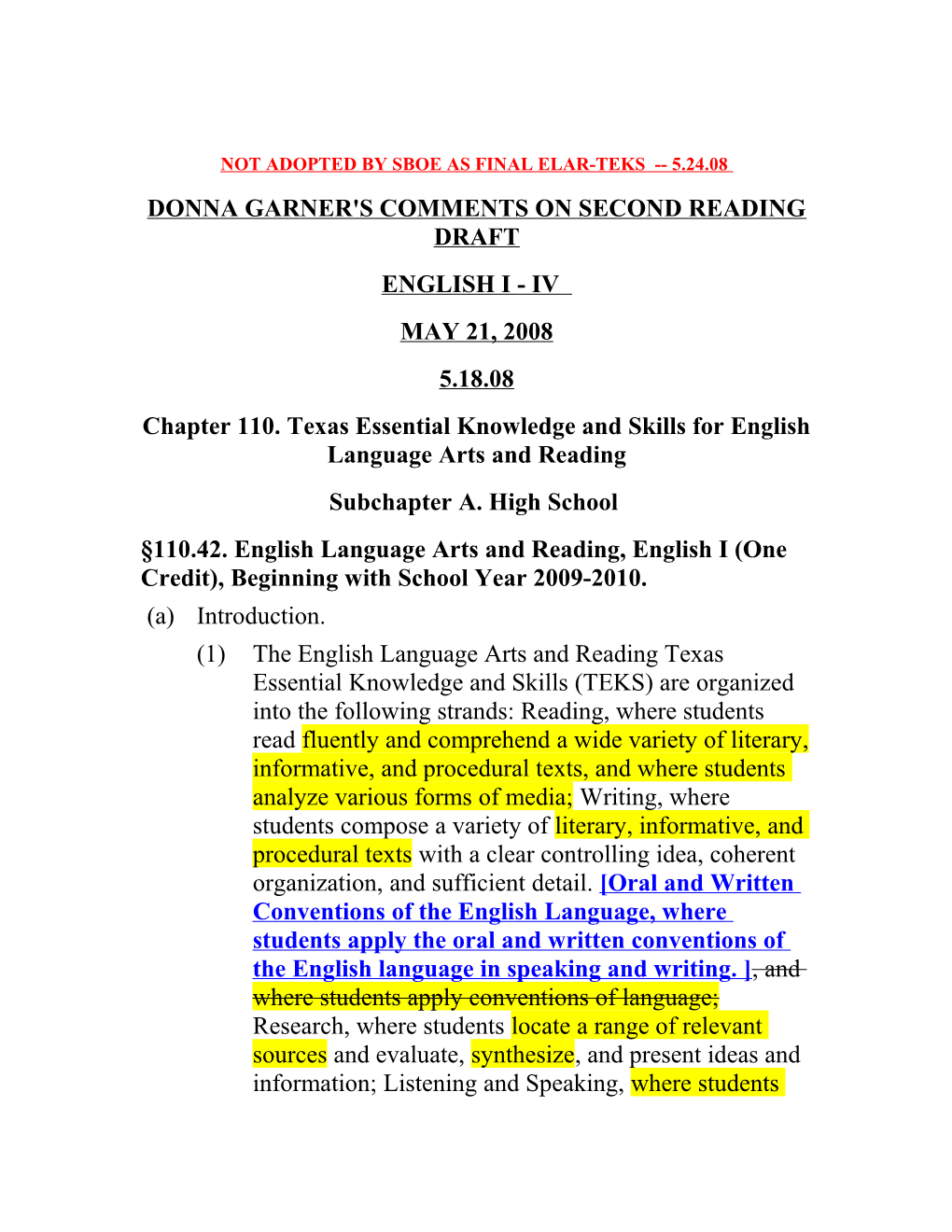 Final Draft Document - Second Reading May 21, 2008