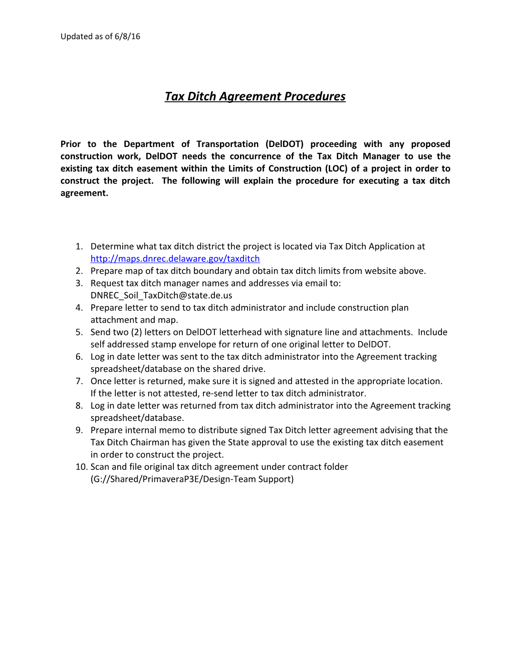 Tax Ditch Agreement Procedures