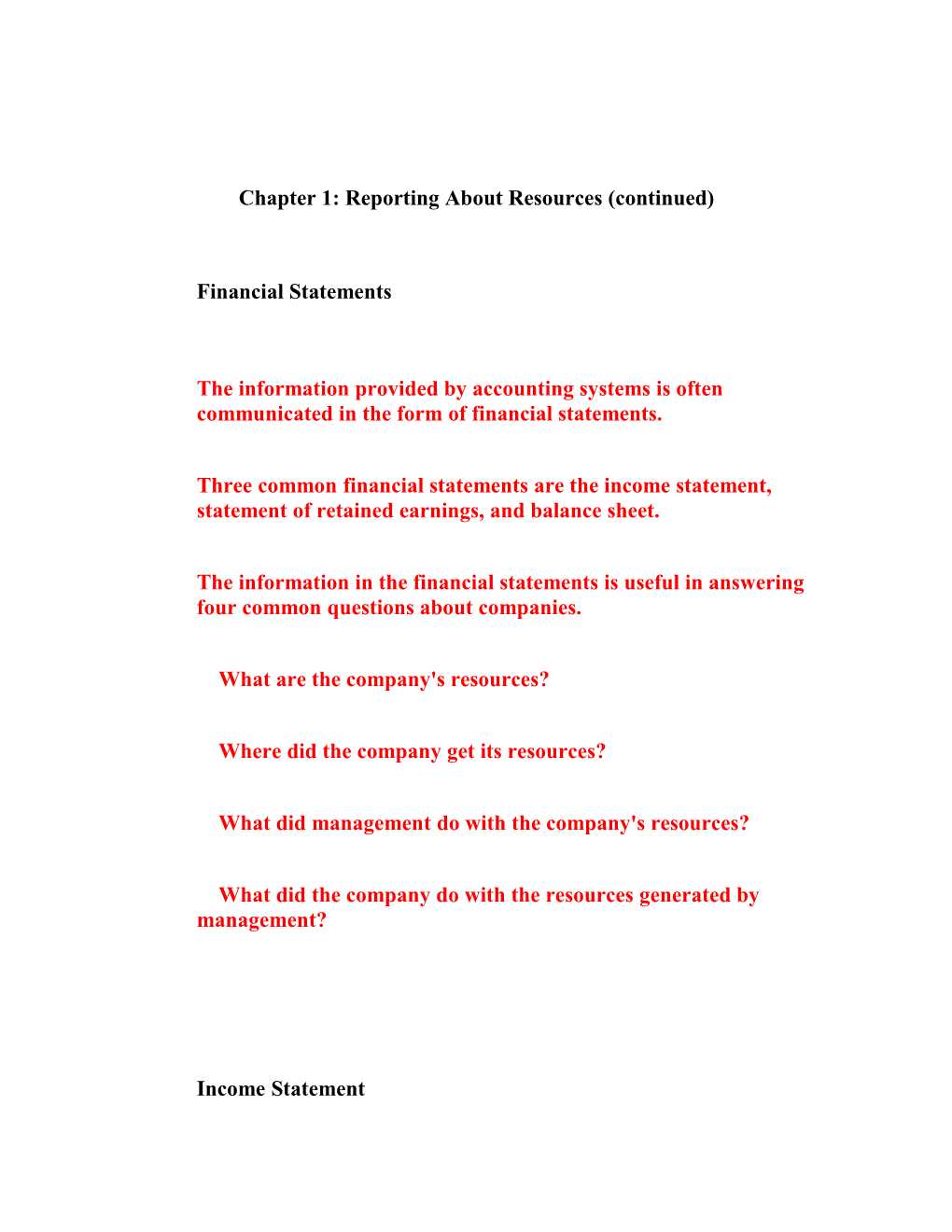 Chapter 1: Reporting About Resources (Continued)