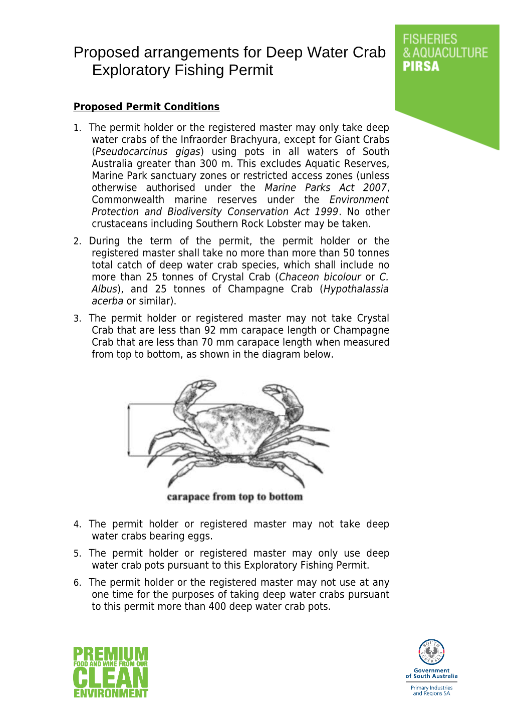 Proposed Arrangements for Deep Water Crab Exploratory Fishing Permit
