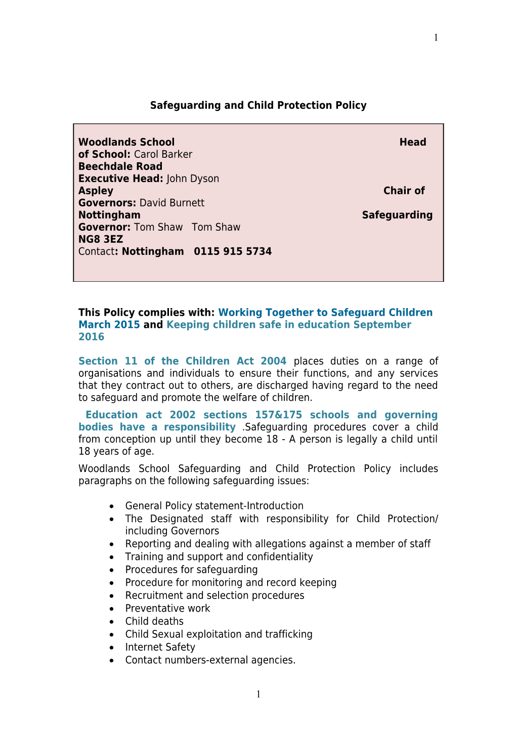 Woodlands School: Safeguarding And Child Protection Policy