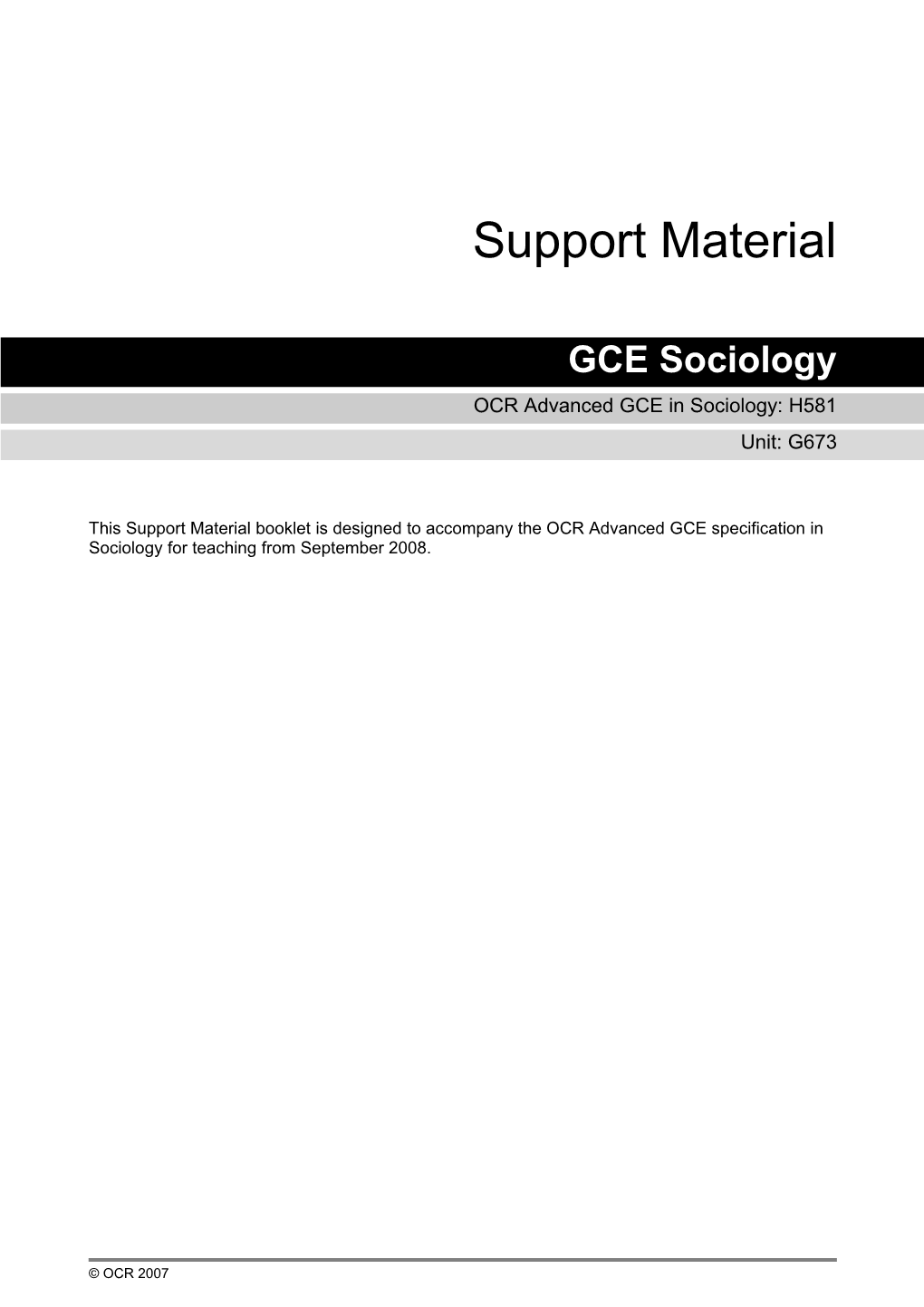 OCR Advanced GCE in Sociology: H581