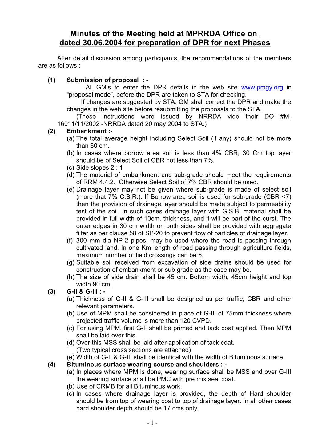 Minutes of the Meeting Held at MPRRDA Office On