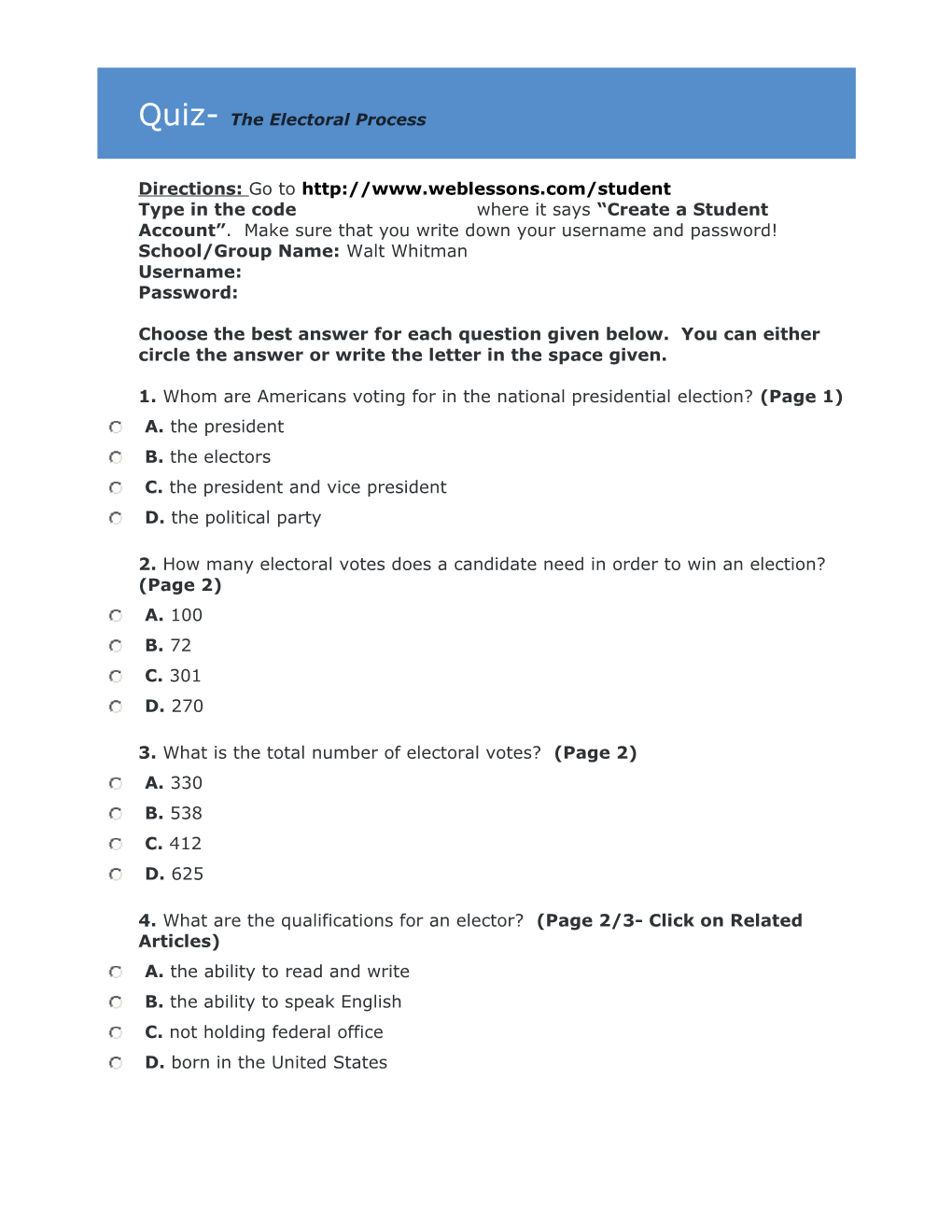 Quiz- the Electoral Process