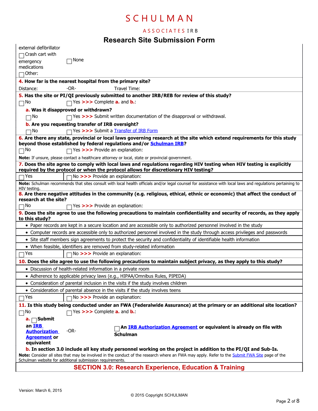 Research Site Submission Form s1